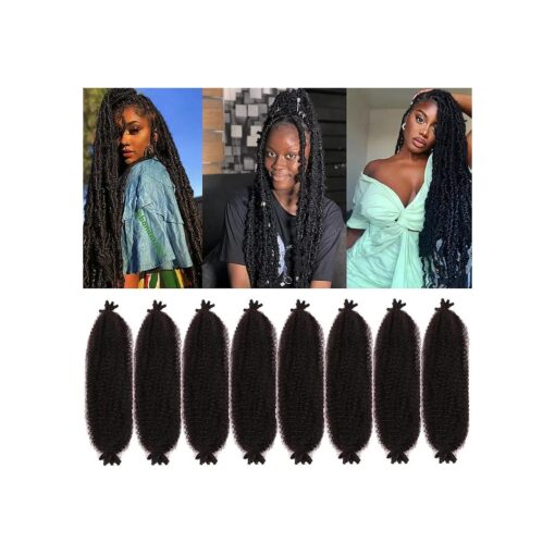 Springy Afro Twist Hair Marley Hair Spring Twist For Distressed Soft Locs Synthetic Pre-Separated Crochet Braiding Hair Marley Twist Hair Extension For Black Women ( 24 Inch ( Pack of 8 ), 1B )