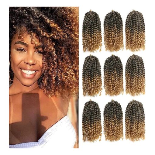 8Inch Short Marlybob Crochet Hair 9Bundles Kinky Curly Braiding Hair Crochet Braids Ombre Synthetic Hair Extension for Black Women ( 1B-27 # )