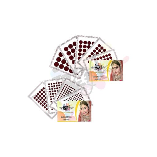 447 Multicolored Bollywood Forehead Stickers Adhesive Body Jewelry 9 Cards of Different Sized Tattoo Velvet Bindi Round Dot ( Maroon ( Deep Red ) )