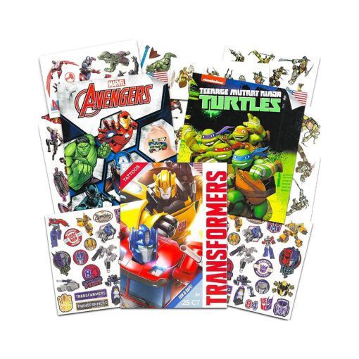 Superhero Temporary Tattoos for Boys Kids Party Bundle -- 125 Licensed Tattoos with Stickers Featuring Transformers, Marvel Avengers and Teenage Mutant Ninja Turtles ( Party Supplies )