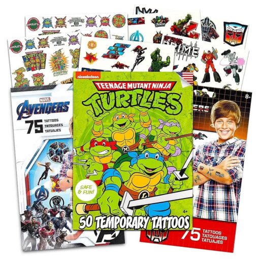 Superhero Tattoos for Boys Kids Party Bundle - 200 Licensed Temporary Tattoos Featuring Transformers, Teenage Mutant Ninja Turtles, and Marvel Avengers ( Party Supplies )