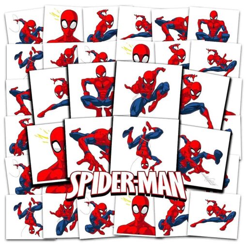 Marvel Spider-Man Tattoos Party Favors Bundle ~ 70+ Perforated Individual 2" x 2" Spiderman Temporary Tattoos for Kids Boys Girls ( Spiderman Party Supplies MADE IN USA )