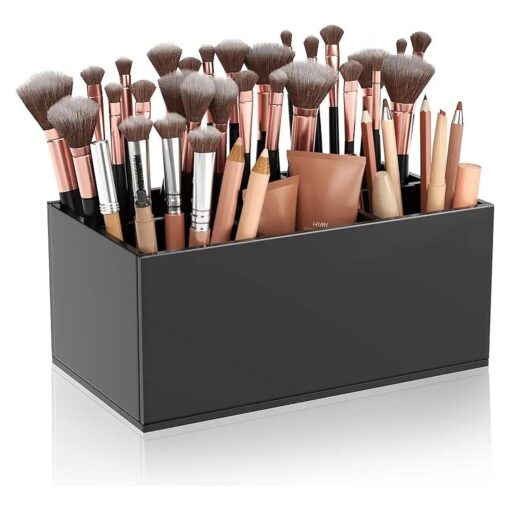 HIIMIEI Black Makeup Brush Holder Organizer Acrylic 6-Slots Cosmetic Brushes Storage Organizer for Vanity Countertop