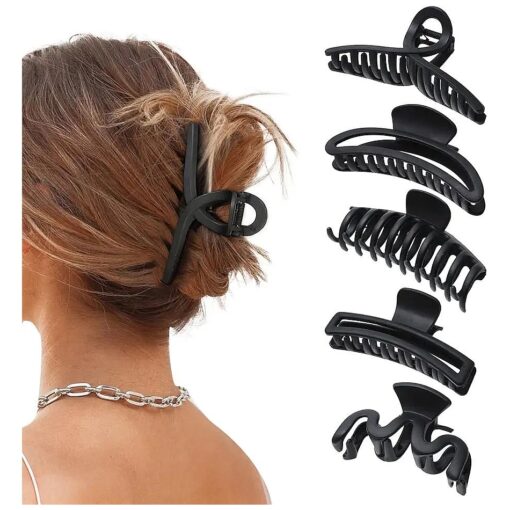 5PCS Large Claw Hair Clips for Thick Hair Big Banana Hair Clips for Women Nonslip Strong Hold Hair Claw Clip ( Matte Black )