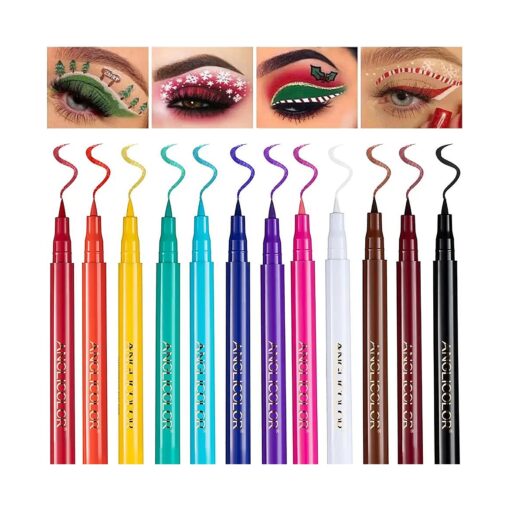 12PCS Matte Colored Liquid Eyeliners Delineador De Ojos De Colores Set Colorful Eye Liner Liquid Color Eyeliner Eye Makeup Bright Colors Waterproof Smooth & No Fading ( 13-Multicolors )