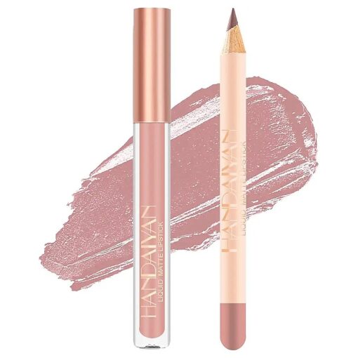 2Pcs Matte Nude Lip Liner Pencil and Lip Stick Set, Velvety Creamy Matte Lip Crayon Full Coverage Lip Stain High Pigment Waterproof, No Smudge Lipstick for Women, Smooth Matte Lip Color Makeup ( # 01 )