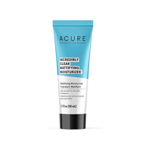 Acure Incredibly Clear Mattifying Face Moisturizer - Matte Finish Moisturizing Oil-Free Facial Cream Enriched with Lilac Extract & Chlorella -Achieve Skin Clarity, Smooth Texture & Pore Toning, 1.7 oz