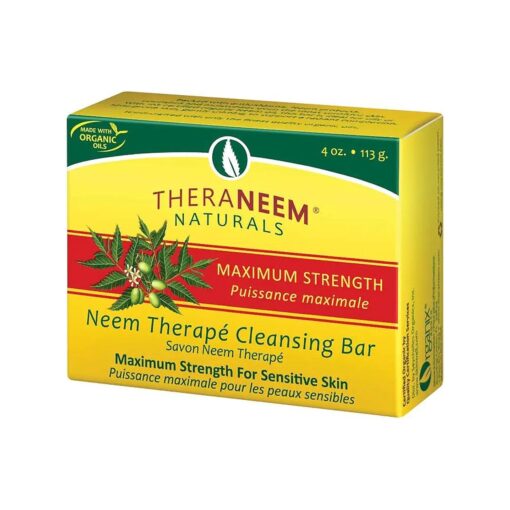 TheraNeem Neem Therape Cleansing Bar, Maximum Strength | Neem Oil Soap for Sensitive Skin | Soothes & Hydrates | 4oz