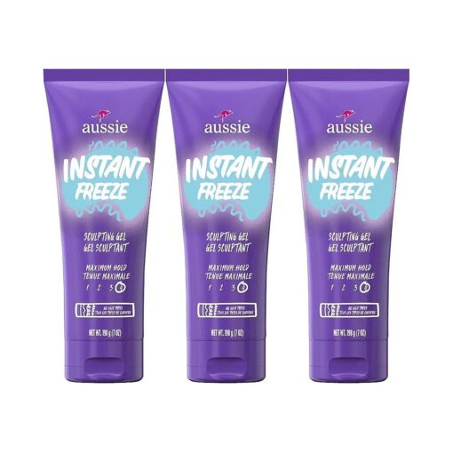 Aussie Instant Freeze Sculpting Hair Gel, Maximum Hold, No Flaking, Long-Lasting, with Jojoba Oil, Sea Kelp, Australian Aloe, Frizz Control, Citrus Floral Scent, 7 Fl Oz Triple Pack