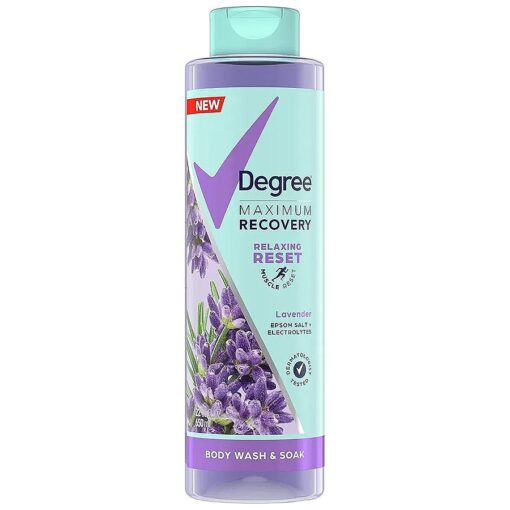 Degree Maximum Recovery Body Wash and Soak Post-Workout Recovery Skincare Routine Lavender Extract + Epsom Salt + Electrolytes Bath and Body Product 22 oz