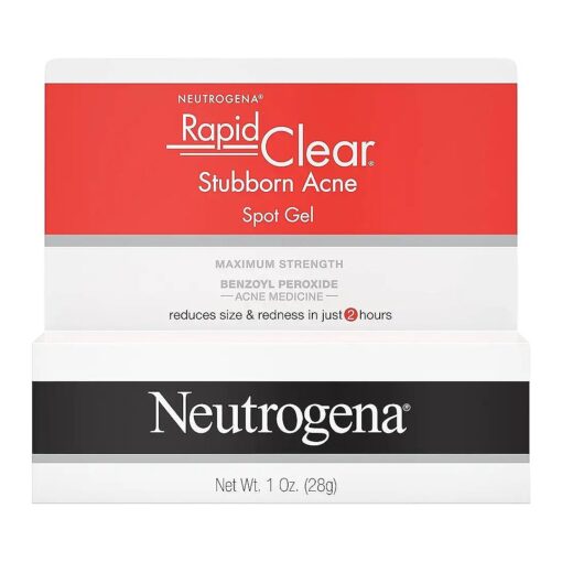 Neutrogena Rapid Clear Stubborn Acne Spot Treatment Gel with Maximum Strength 10 % Benzoyl Peroxide Acne Treatment Medication, Pimple Cream for Acne Prone Skin Care, 1 oz