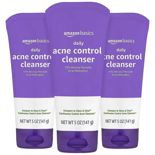 Basics Daily Acne Control Cleanser, Maximum Strength 10 % Benzoyl Peroxide Acne Medication, 5 Ounce, Pack of 3