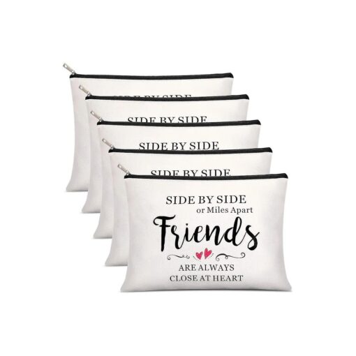 5 Pieces Friend Gifts Cosmetic Bag for Women, Side Friends Gifts, Long Distance Friendship, Birthday, Christmas Gifts Travel Cases Makeup Bags for Friends Family Sister ( Side By Side )