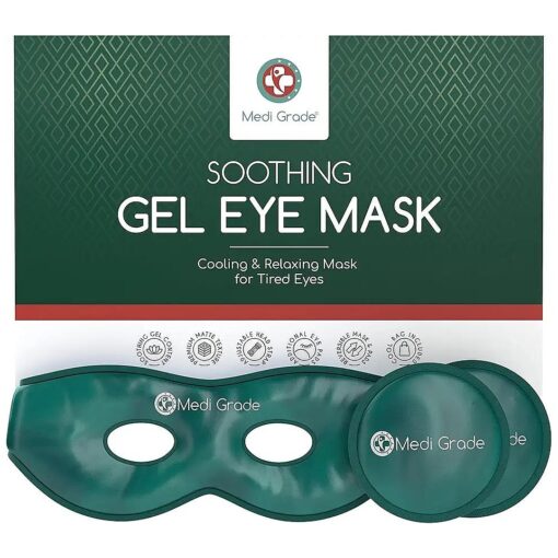 Medi Grade Cooling Eye Mask for Puffy Eyes, Allergies, Sinuses - Reusable Gel Eye Mask and Cooling Eye Pads with Thermo-Bag for Dark Circles, Hangovers and Migraine Relief - Cold Eye Mask