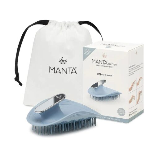 Manta Mirror Hairbrush - Fully Flexible Hair Brush - Gentle Brush That Helps Prevent Hair Breakage - Scalp Care Massager and Detangler- For Men and Women ( Blue )