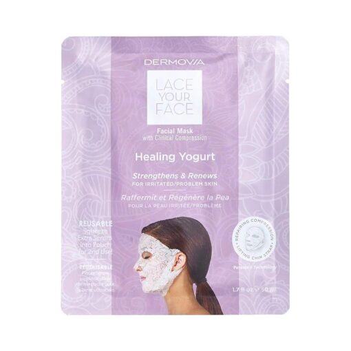 LACE YOUR FACE Patented Compression Facial Mask, AS SEEN ON SHARK TANK, Reusable Biodegradable Cotton Anti Aging Skin Care, Healing Yogurt Milk, Single