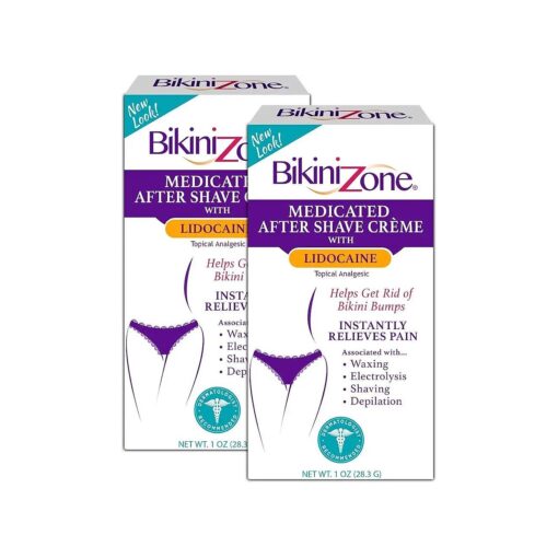 Bikini Zone Medicated After Shave Creme - Instantly Stop Shaving Bumps, Irritation & Itchiness - Gentle Formula Cream for Sensitive Areas - Dermatologist Approved & Stain-Free ( 1 oz, Pack of 2 )