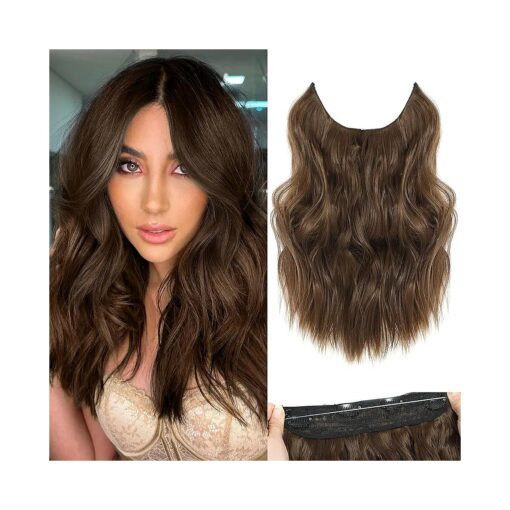 Halo Hair Extensions 12 Inch Invisible Wire Hair Extensions Adjustable Long Wavy Hair Extensions Synthetic Upgrade 4 Secure Clips in Hairpieces 12 Inch, Medium Brown