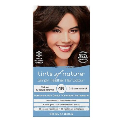 4N Natural Medium Brown Permanent Hair Dye, Nourishes Hair and Covers Greys, Ammonia-Free, 130ml