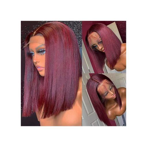 13x6 Short Bob Wig Color Burgundy Human Hair Lace Front Wig Straight Hair for Black Women ( 10 inch, 150 % Density )