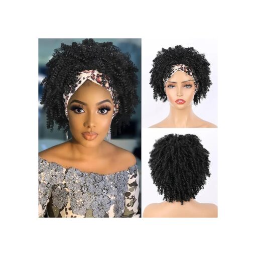 Aisaide Afro Kinky Curly Headband Wig Kinky Curly Headband Wigs for Black Women, Synthetic Short Kinky Curly Headband Wig Half Wigs Glueless Afro Headband Wig Natural Black Headband Wig 1B