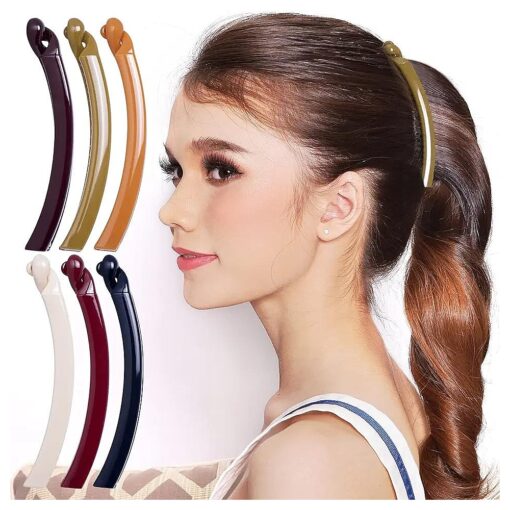 RC ROCHE ORNAMENT 6 Pcs Womens Thin Banana Ponytail Maker Holder Cute Secure Grip Hair No Slip Girls Ladies Beauty Fashion Accessory Clamp Clasp Clip, Medium Classic Multicolor