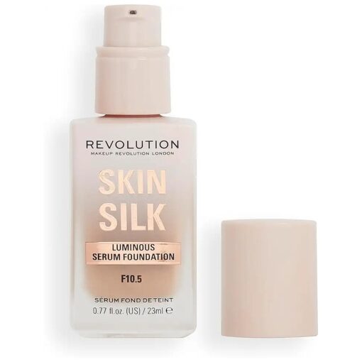 Revolution Beauty, Skin Silk Serum Foundation, Light to Medium Coverage, Lightweight & Radiant Finish, Contains Hyaluronic Acid, F10.5 Medium Skin Tones, 0.77 Fl, Oz .