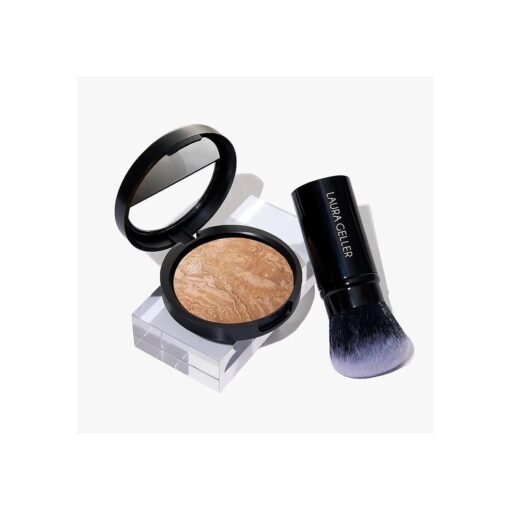 LAURA GELLER NEW YORK Baked Balance-n-Brighten Foundation with Retractable Airbrush Kabuki Brush Makeup Set, Medium ( 2 PC )