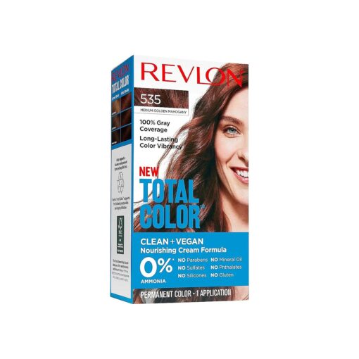 Total Color Permanent Hair Color, Clean and Vegan, 100 % Gray Coverage Hair Dye, 535 Medium Golden Mahogany, 3.5 oz