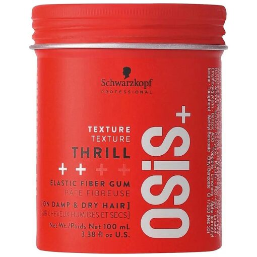 OSiS+ Thrill Fibre Gum - Medium Hold Flexible Style Control, 3.38 Oz - Bendable and Moldable Texturizing - Mega-Fibers and Natural Carnauba Wax for Long-Lasting Separation and Shine