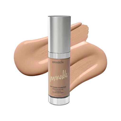 Mirabella Invincible HD Full Coverage Foundation Makeup, Liquid Foundation for Sensitive Skin and All Skin Types with Age-Defying Benefits, Hydrating Glycerin and Matrixyl 3000, Medium IV