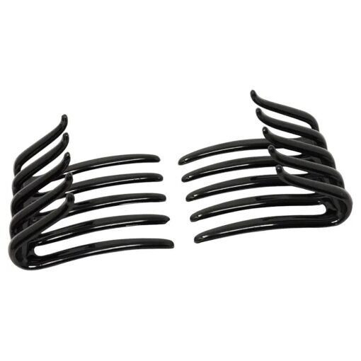 Parcelona French Crab Interlocking Glossy Black Medium 2 1/4" Celluloid Interlocking No Slip Ponytail Updo Clips Flexible Sturdy Hold Hair Clips Side Comb for Women and Girls, Made in France