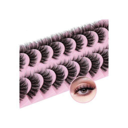 False Eyelashes Wispy Mink Lashes 18mm Strip Lashes Natural Look Fake Eyelashes Curly Soft Cat Eye Lash Pack 10 Pairs by EYDEVRO