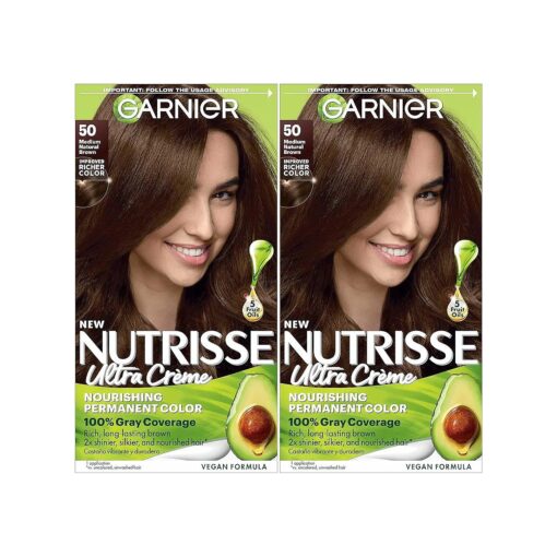 Hair Color Nutrisse Nourishing Creme, 50 Medium Natural Brown ( Truffle ) Permanent Hair Dye, 2 Count ( Packaging May Vary )