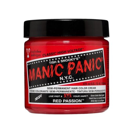 Red Passion Hair Dye - Classic High Voltage - Semi Permanent Hair Color - Glows in Blacklight - Medium Strawberry Red Shade With Pink Tint - Vegan, PPD & Ammonia Free - For Coloring Hair