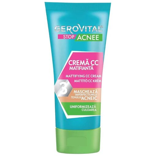 GEROVITAL Mattifying CC Cream for Acne Prone Skin, Covers Imperfections, Evens Out the Face Color, Medium Shade Adaptable to Skin Tone, 30 ml