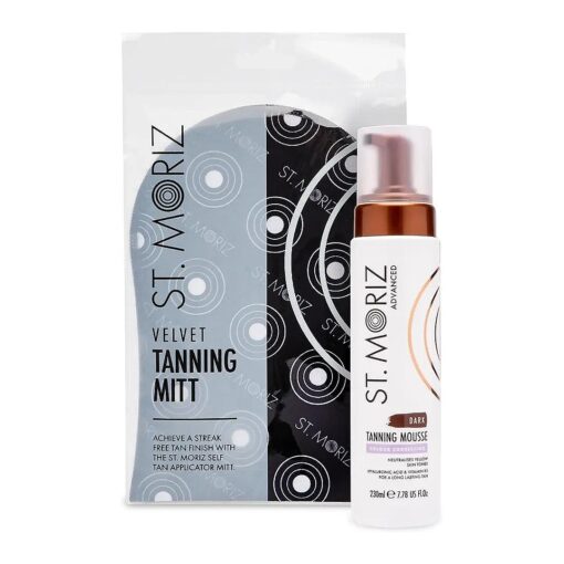 St. Moriz Advanced Color Correcting Self Tanner Mousse in Dark with Tanning Mitt Bundle - 230ml - Color Correcting Instant Self Tanning Foam for Face & Body - With Hyaluronic Acid & Vitamin B5