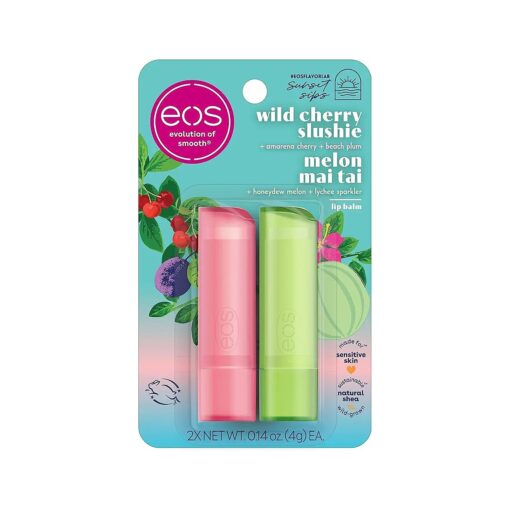 eos Sunset Sips Lip Balms- Melon Mai Tai & Wild Cherry Slushie, All-Day Moisture, Lip Care, 0.14 oz, 2-Pack