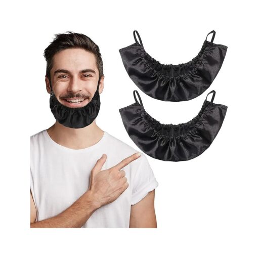 Beard Bandana, 2 Pack Men Beard Bib Black Beard Covers Soft Comfortable and Silky Satin Facial Hair Apron Guard Bonnet Rag Man Bedtime Bib Beard Cap Ear Beard Bandana