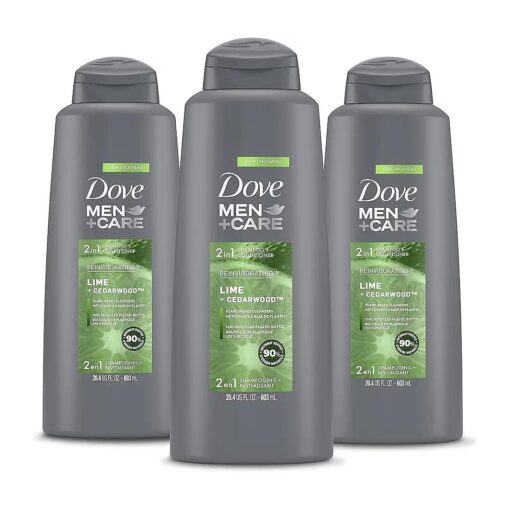 DOVE MEN + CARE 2 in 1 Shampoo and Conditioner For Healthy-Looking Hair Lime + Cedarwood Naturally Derived Plant Based Cleansers 20.4 oz 3 Count