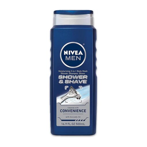 NIVEA Men Shower & Shave 3-in-1 Body Wash - Shower, Shampoo and Shave With Moisture - 16.9 fl, oz Bottle