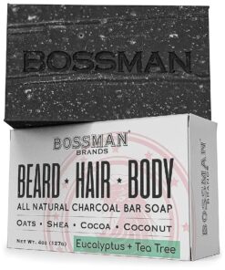 Bossman Men 's Bar Soap 4-in-1 - Natural Organic Beard Wash, Shampoo, Body Wash, Shaving and Bath Soap - Essential Beard Care ( 4oz ), Scent- Eucalyptus and Tea Tree ( 1 )