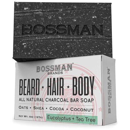 Bossman Men 's Bar Soap 4-in-1 - Natural Organic Beard Wash, Shampoo, Body Wash, Shaving and Bath Soap - Essential Beard Care ( 4oz ), Scent- Eucalyptus and Tea Tree ( 1 )