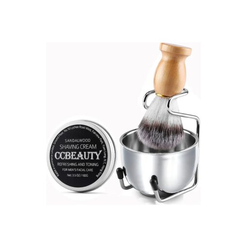 CCbeauty Men Shaving Brush Set 4 in 1, Soft Smooth & Silky Shaving Cream 3.5 Oz, Badger Hair Shave Brushes, 3.23" Large-capacity Shaver Bowl & Soap Mug Razor Holder, Birthday Fathers Day from Daughter