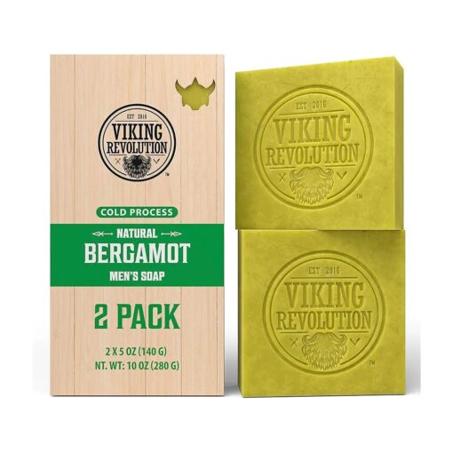 Viking Revolution Bergamot Natural Soap for Men - Mens Soap Bar with Essential Oils Cold Pressed Bar Soap for Men - Nourishing Mens Bar Soap with Coconut Oil, Shea Oil, Almond Oil ( 2 Pack )