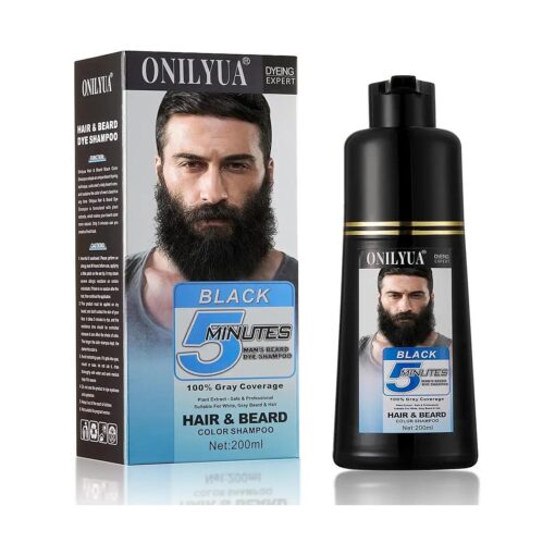 Men 's Beard Dye for Men Black in 5 Minutes & Long-Lasting Black Hair Dye for Gray Hair Coverage, Root Touch Up, Natural Beard Coloring Dye Shampoo 3-in-1, Simpler Hair Color for Men Beard & Mustache