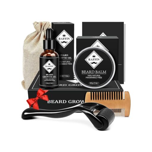 RAFFIN Beard Growth Kit - Beard Kit w/Beard Growth Oil, Beard Balm, 0.25mm Beard Massager, Beard Comb, Beard Kit for Patchy Beard, Anniversary & Birthday Gifts for Him Boyfriend Husband Dad Men