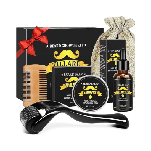 Beard Growth Kit - Beard Kit with Beard Growth Oil, Beard Massager, Beard Balm, Beard Comb, Beard Kit for Patchy Beard, Birthday Gifts for Men Him Husband Boyfriend Dad