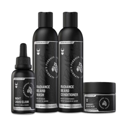 The Beard Struggle Beard Growth Kit for Men Essential Beard Kit includes Beard Balm, Beard Oil, Beard Wash & Beard Conditioner - Beard Grooming Kit for Men - Silver Collection - Alfheim 's Forests