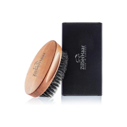 ZilberHaar - Men 's Hair Brush Stiff - Slanted Bristles for Dual Strength Hair and Beard Brush - Natural Boar Bristles and Pearwood - Military Style Mens Boar Hair Brush